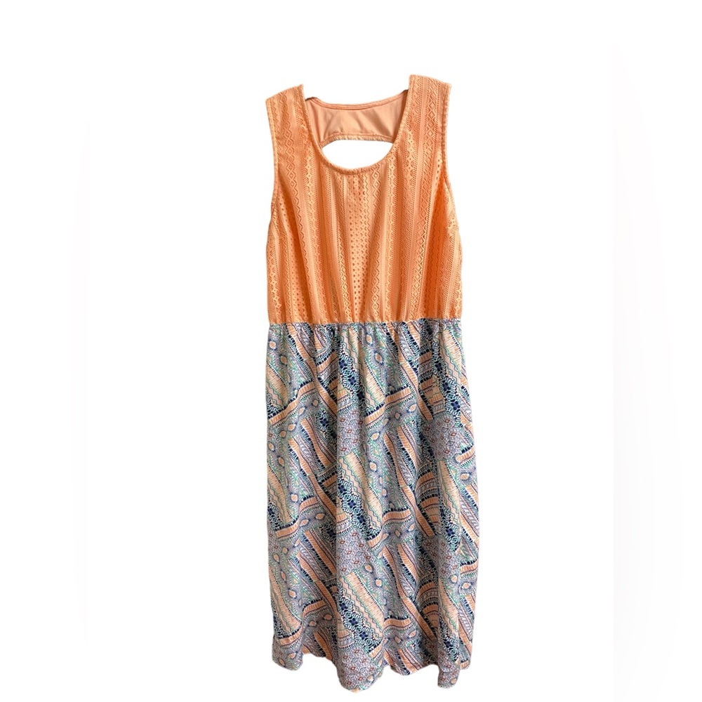 Faded Glory Peach Sleeveless Dress Cut Out Aztec Print Skirt Flowing Dress 3X